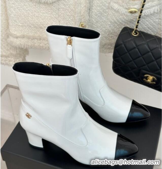 Buy Discount Chanel Patent Calfskin Ankle Boots 5cm White 81010