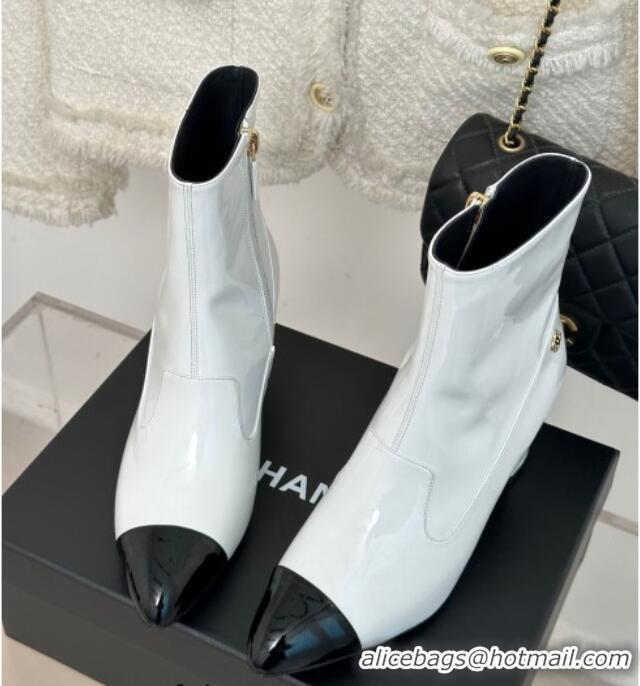 Buy Discount Chanel Patent Calfskin Ankle Boots 5cm White 81010