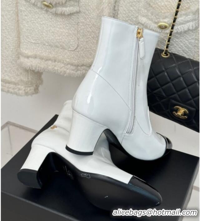 Buy Discount Chanel Patent Calfskin Ankle Boots 5cm White 81010