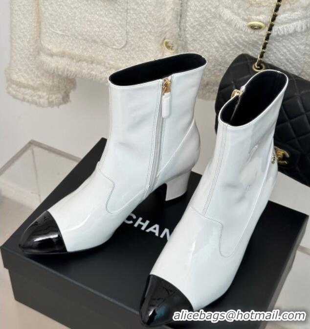 Buy Discount Chanel Patent Calfskin Ankle Boots 5cm White 81010