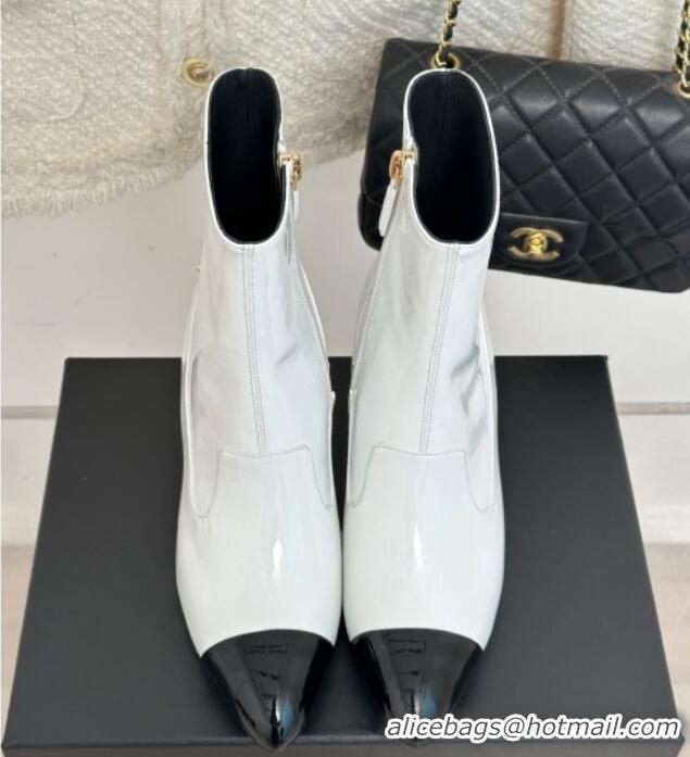 Buy Discount Chanel Patent Calfskin Ankle Boots 5cm White 81010