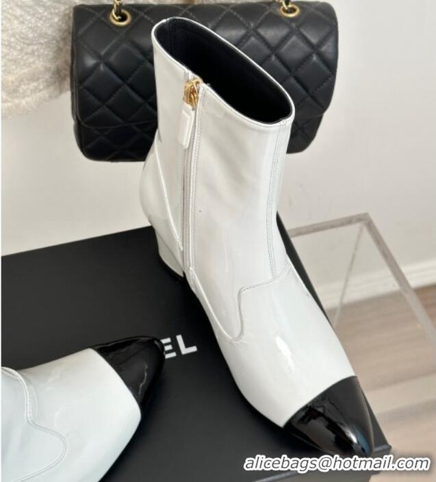 Buy Discount Chanel Patent Calfskin Ankle Boots 5cm White 81010