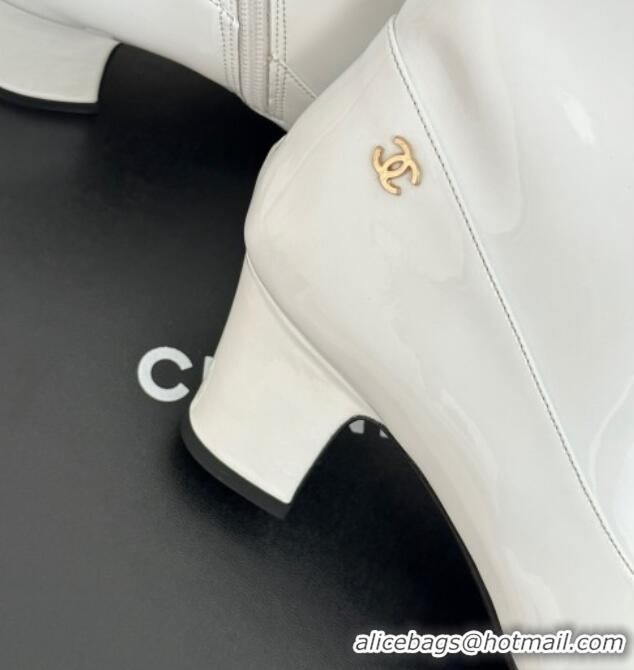 Buy Discount Chanel Patent Calfskin Ankle Boots 5cm White 81010