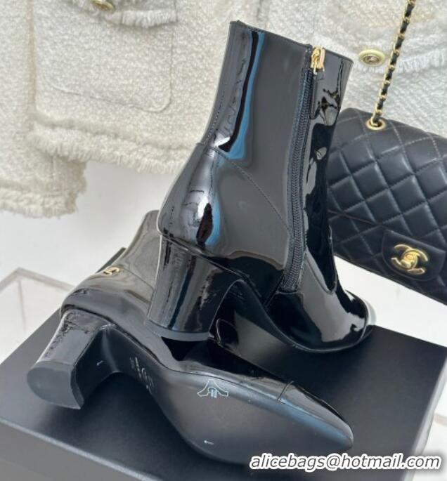 Grade Quality Chanel Patent Calfskin Ankle Boots 5cm Black 81011