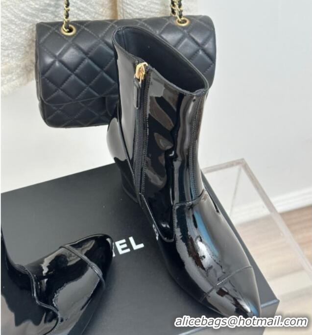 Grade Quality Chanel Patent Calfskin Ankle Boots 5cm Black 81011