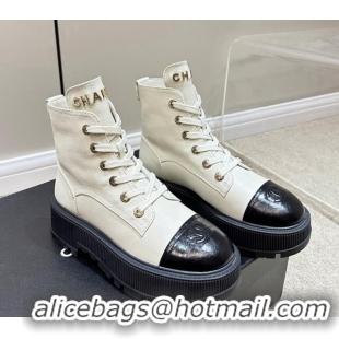 Best Price Chanel Grained Calfskin Platform Ankle Boots White 081012