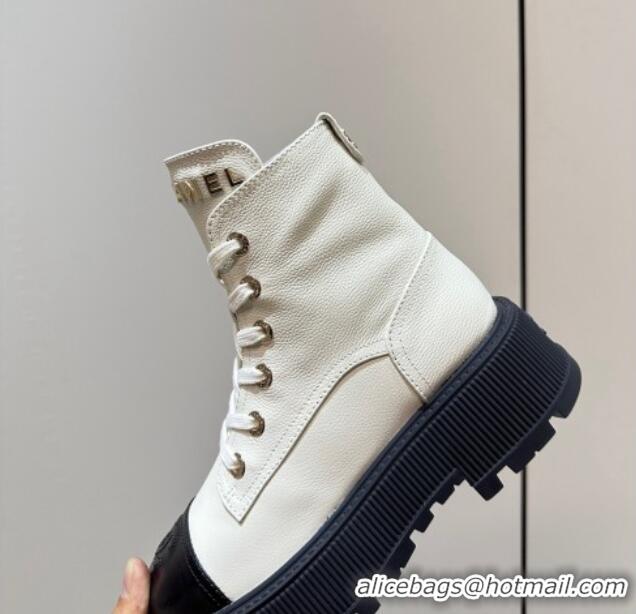 Best Price Chanel Grained Calfskin Platform Ankle Boots White 081012