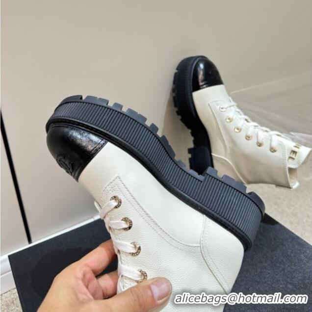 Best Price Chanel Grained Calfskin Platform Ankle Boots White 081012