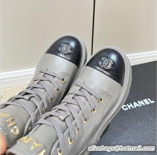 Unique Style Chanel Grained Calfskin Platform Ankle Boots Grey 081014