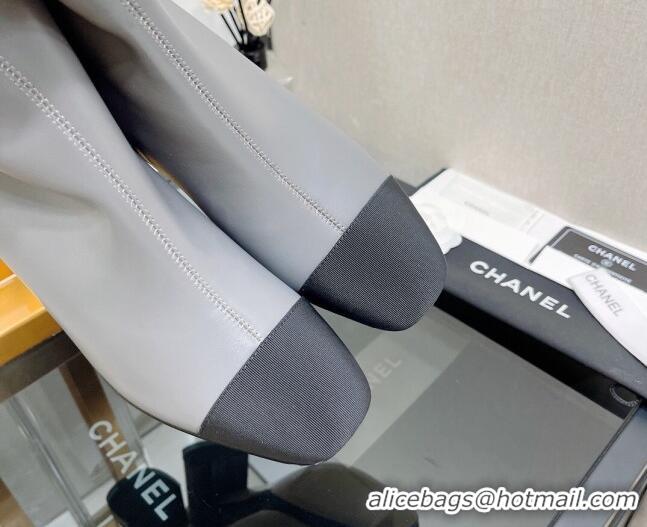 Pretty Style Chanel Lambskin & Grosgrain CC Heeled Ankle Boots 5cm Grey 814004