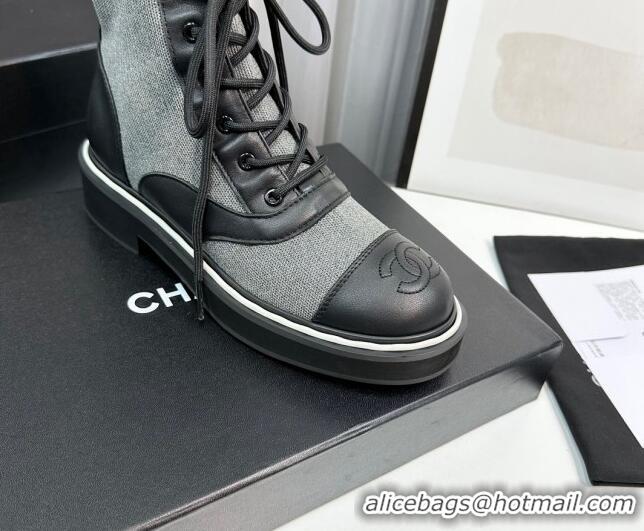 Big Discount Chanel Sock Lace-up Ankle Boots in Knit and Calfskin Grey 814016