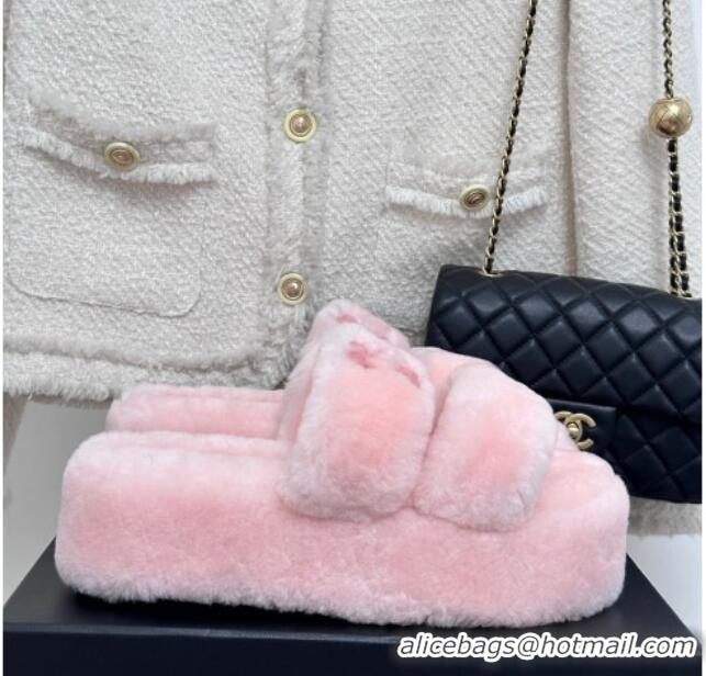 Lowest Cost Chanel Wool Platform Slide Sandals 5cm Light Pink 819024