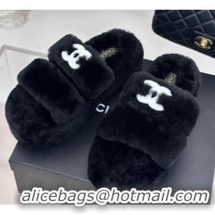 Lowest Price Chanel Wool Platform Slide Sandals 5cm Black 819025