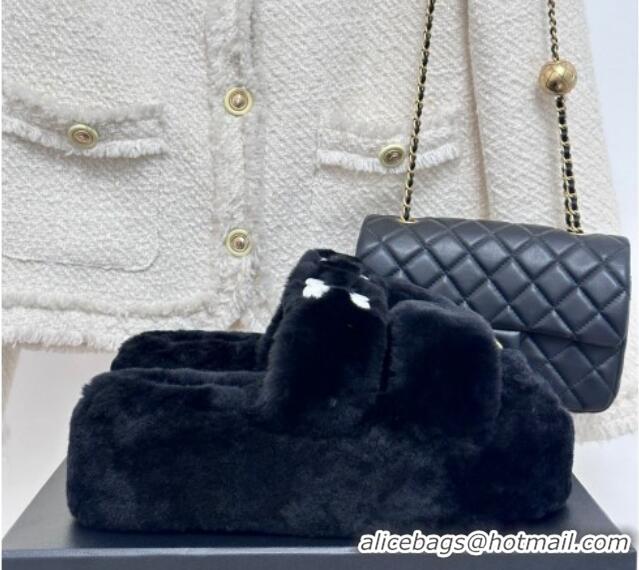 Lowest Price Chanel Wool Platform Slide Sandals 5cm Black 819025