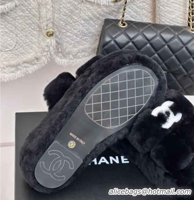 Lowest Price Chanel Wool Platform Slide Sandals 5cm Black 819025