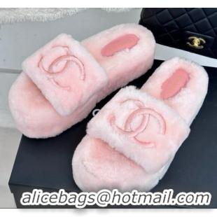 Luxury Discount Chanel Wool Platform Slide Sandals 5cm Light Pink 819027