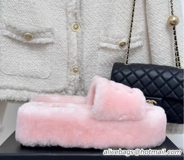 Luxury Discount Chanel Wool Platform Slide Sandals 5cm Light Pink 819027