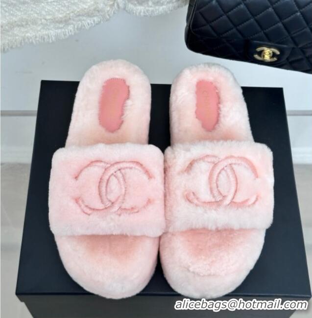 Luxury Discount Chanel Wool Platform Slide Sandals 5cm Light Pink 819027