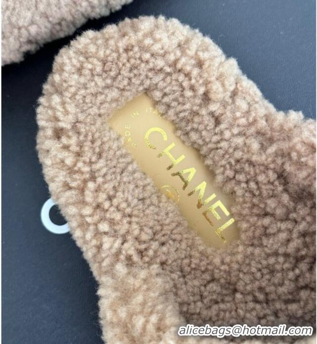 Grade Quality Chanel Shearling Flat Thong Slide Sandals Beige 819029 