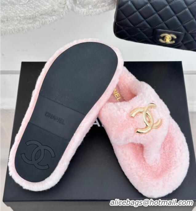 Low Price Chanel Shearling Flat Thong Slide Sandals Light Pink 819031