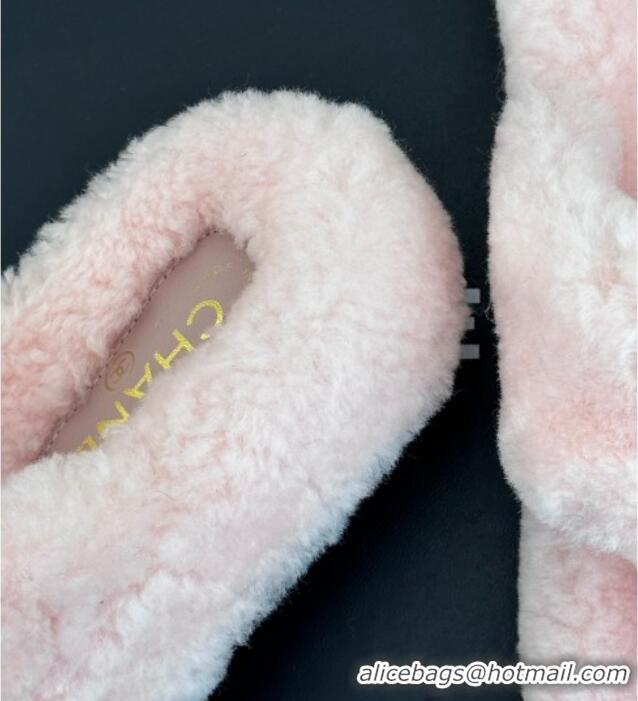 Low Price Chanel Shearling Flat Thong Slide Sandals Light Pink 819031