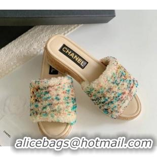 Purchase Chanel Wool Wedge Slide Sandals Beige 819036