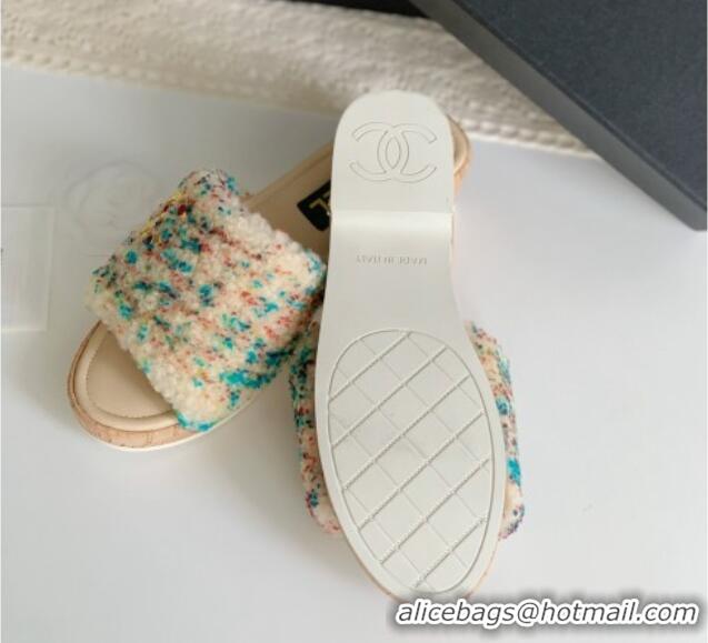 Purchase Chanel Wool Wedge Slide Sandals Beige 819036