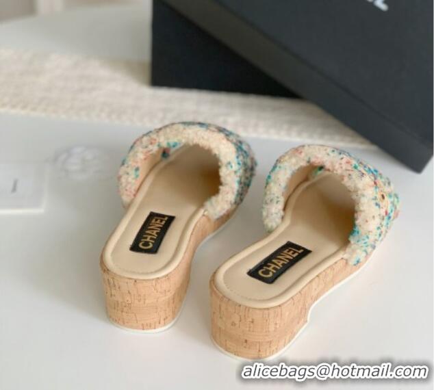 Purchase Chanel Wool Wedge Slide Sandals Beige 819036