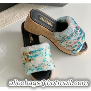 Perfect Chanel Wool Wedge Slide Sandals White/Multicolor 819038