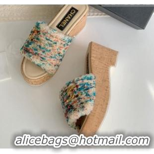 Purchase Chanel Wool Wedge Slide Sandals Beige 819039