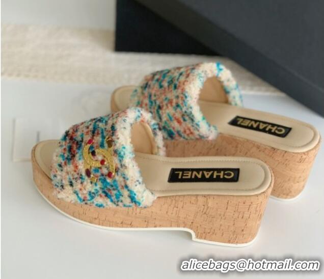 Purchase Chanel Wool Wedge Slide Sandals Beige 819039