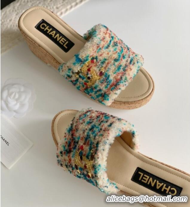 Purchase Chanel Wool Wedge Slide Sandals Beige 819039