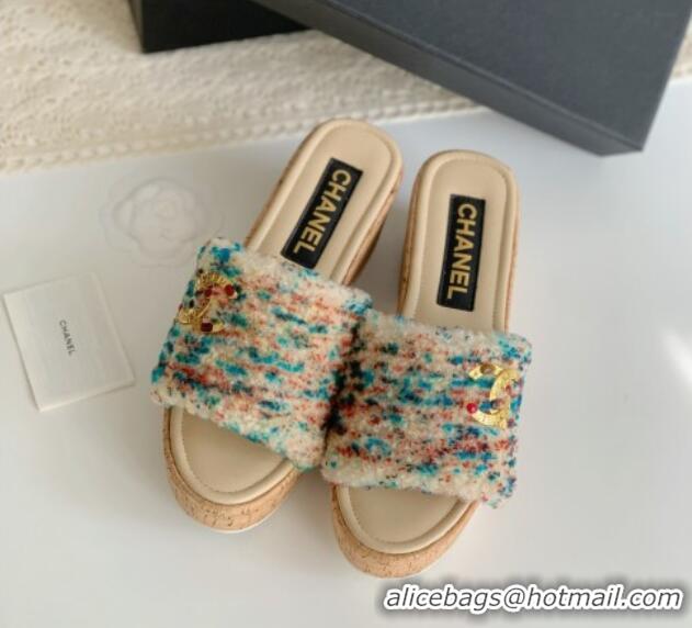 Purchase Chanel Wool Wedge Slide Sandals Beige 819039