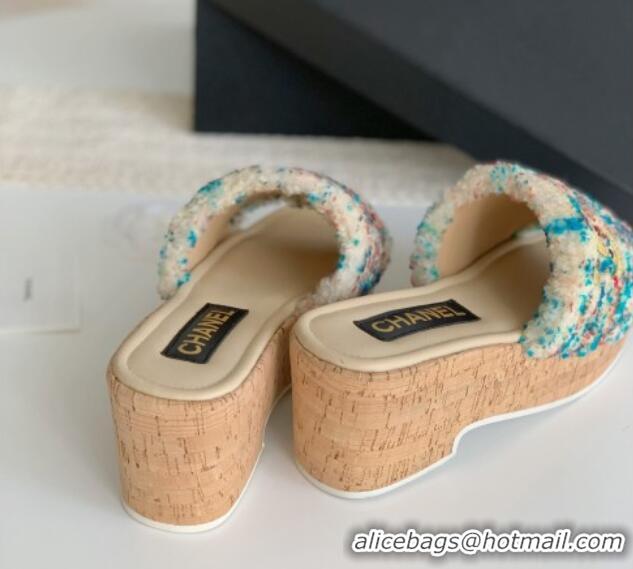 Purchase Chanel Wool Wedge Slide Sandals Beige 819039