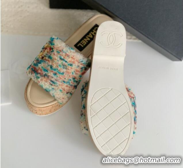 Purchase Chanel Wool Wedge Slide Sandals Beige 819039