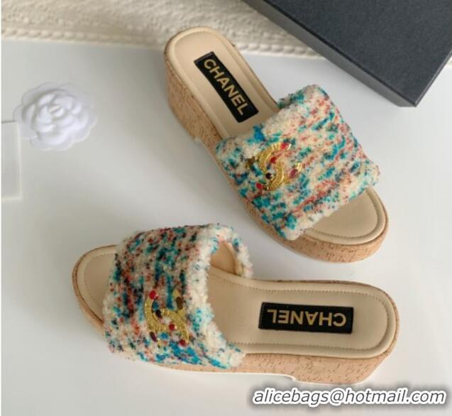 Purchase Chanel Wool Wedge Slide Sandals Beige 819039