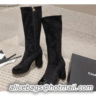 Sumptuous Chanel Patent Calfskin & Suede High Boots 8cm Black 819040