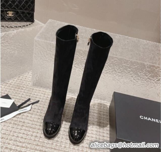 Sumptuous Chanel Patent Calfskin & Suede High Boots 8cm Black 819040