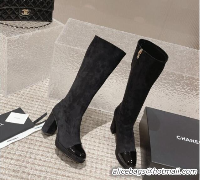 Sumptuous Chanel Patent Calfskin & Suede High Boots 8cm Black 819040