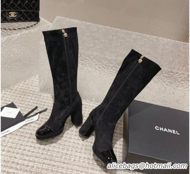 Sumptuous Chanel Patent Calfskin & Suede High Boots 8cm Black 819040