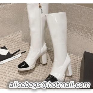 Good Looking Chanel Patent Calfskin High Boots 8cm White 819042