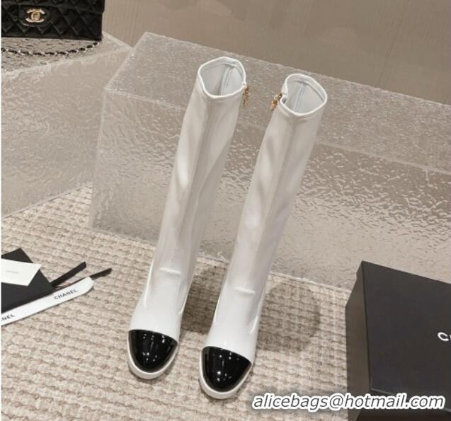 Good Looking Chanel Patent Calfskin High Boots 8cm White 819042