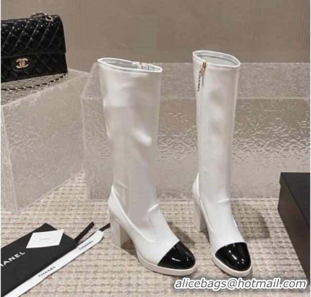 Good Looking Chanel Patent Calfskin High Boots 8cm White 819042