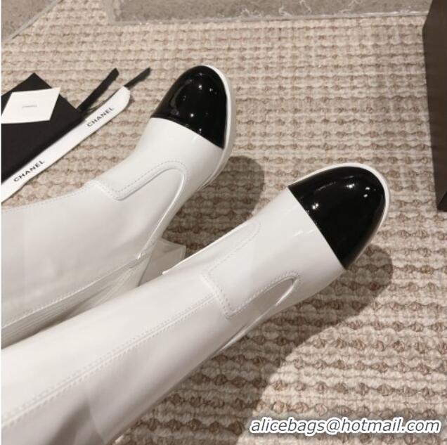 Good Looking Chanel Patent Calfskin High Boots 8cm White 819042