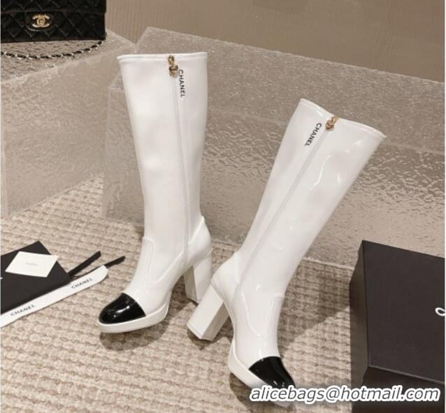 Good Looking Chanel Patent Calfskin High Boots 8cm White 819042