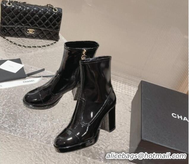 Best Grade Chanel Patent Calfskin Ankle Boots 8cm Black 0819043