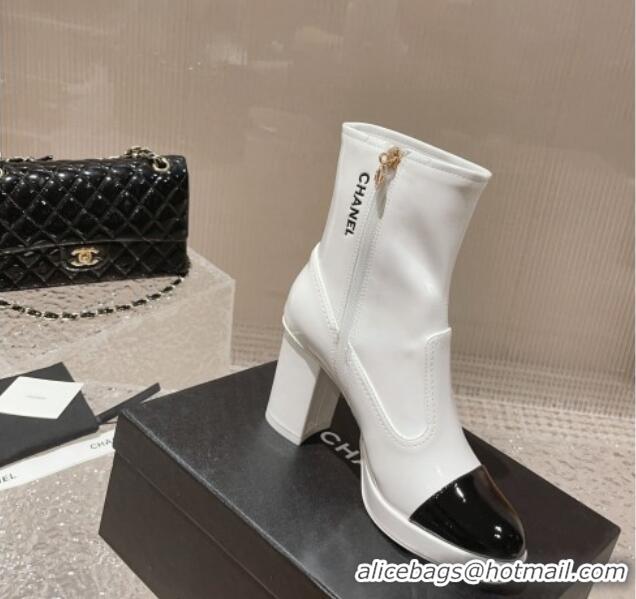 Buy Luxury Chanel Patent Calfskin Ankle Boots 8cm White 819045