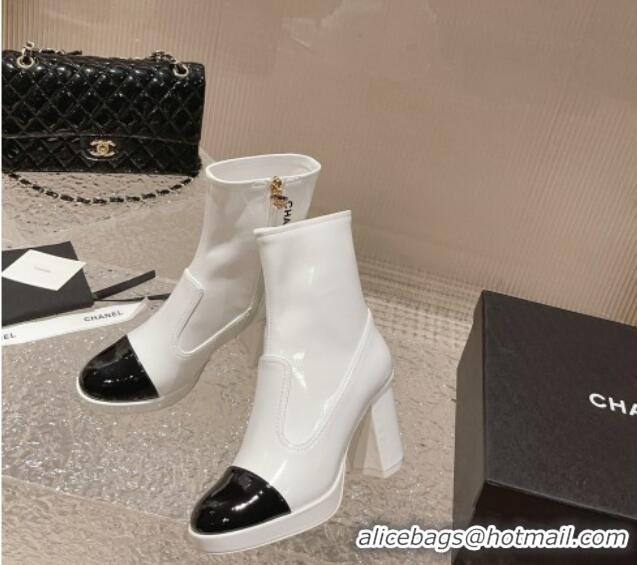 Buy Luxury Chanel Patent Calfskin Ankle Boots 8cm White 819045