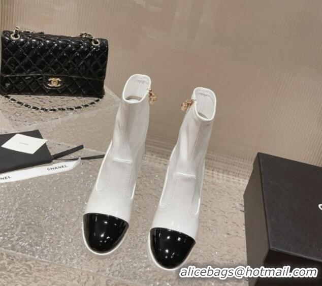 Buy Luxury Chanel Patent Calfskin Ankle Boots 8cm White 819045