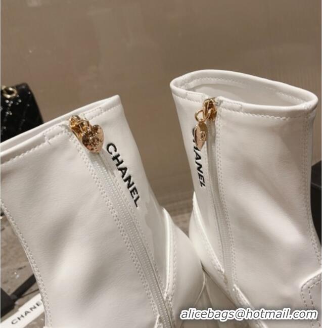 Buy Luxury Chanel Patent Calfskin Ankle Boots 8cm White 819045